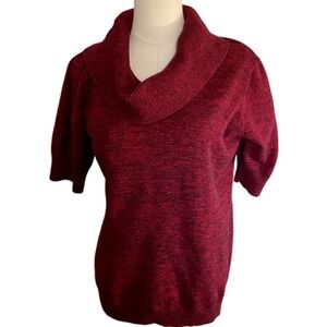 Roz & Ali Womens Cowl Neck Short Sleeve Marled Knit Sweater Burgundy Black L